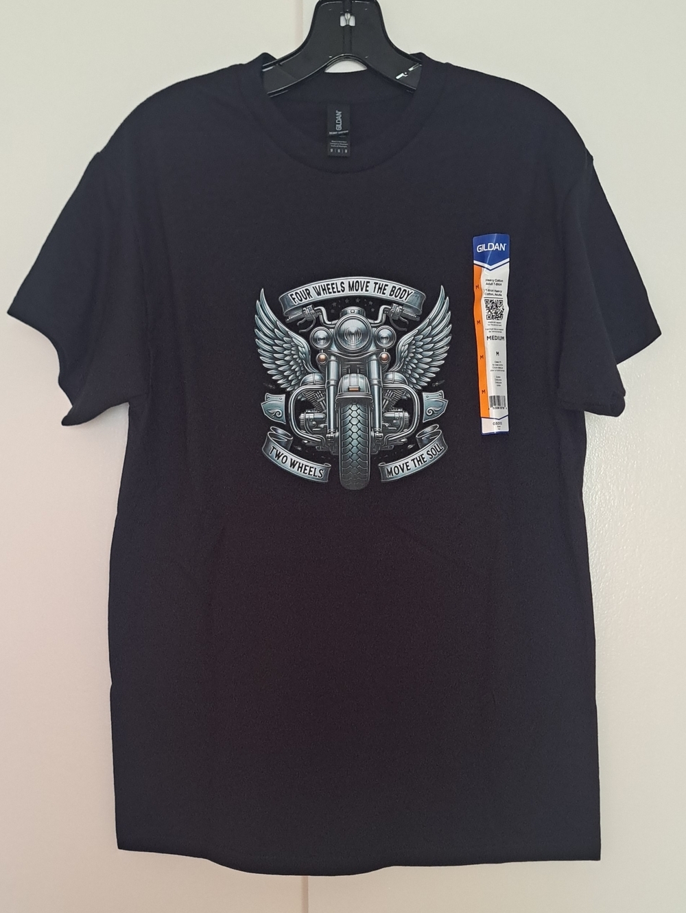 Gildan Black Graphic Motorcycle Tee with Winged Emblem